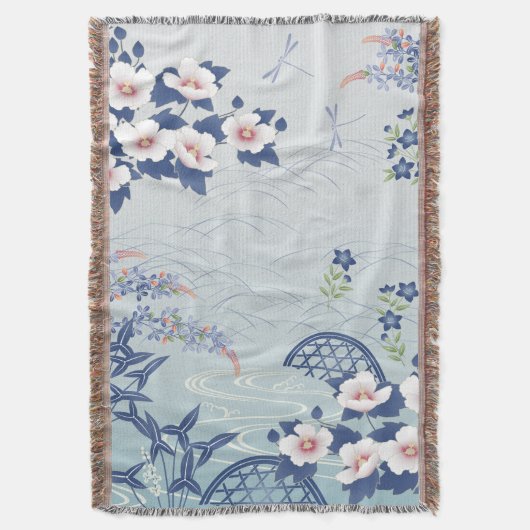 Eleganter Light Blue Japanischer Blumengarten Decke (Vorderseite Vertikal)