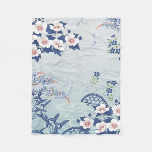 Eleganter Light Blue Japanischer Blumengarten Fleecedecke