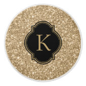Eleganter Light Gold Glitzer Print Black Monogram Keramikknauf (Vorderseite)