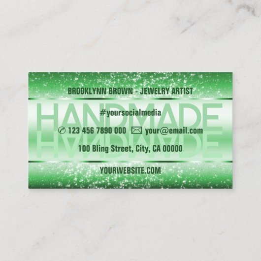 Eleganter Light Green Luxury Sparkle Glitzer Glam Visitenkarte (Rückseite)