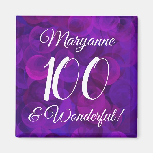 Eleganter Lila 100 und wunderbarer Geburtstag Magnet (Vorne)
