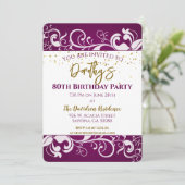 Eleganter Lila 80. Geburtstag Einladung (Stehend Vorderseite)