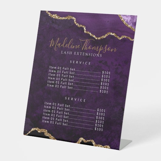 Eleganter Lila Agate Geode Marble Services Preis Sockelschild (Vorderseite)