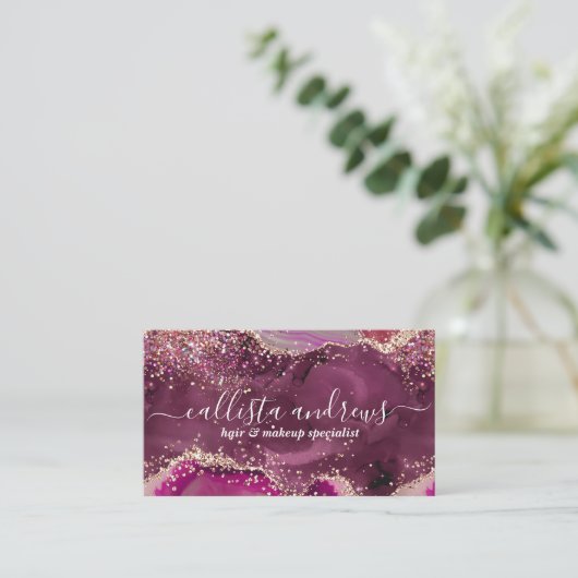 Eleganter Lila Agate Glitzer Marmorroute Visitenkarte (Stehend Vorderseite)