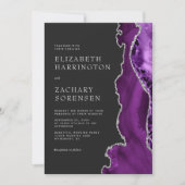 Eleganter Lila Agate Silver Dark QR Code Wedding Einladung (Vorderseite)