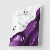 Eleganter Lila Agate Silver Glitzer Marmor Quadratische Wanduhr (Winkel)