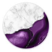 Eleganter Lila Agate Silver Glitzer Weißer Marmor Keramikknauf (Vorderseite)