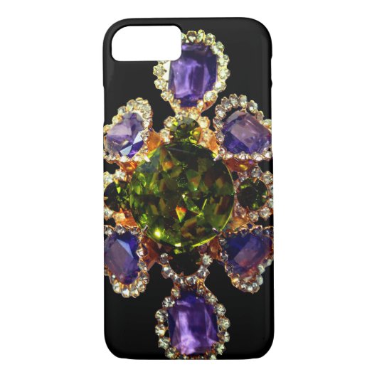 Eleganter Lila Amethyst Diamonds Emeralds Schmuck Case-Mate iPhone Hülle (Rückseite)