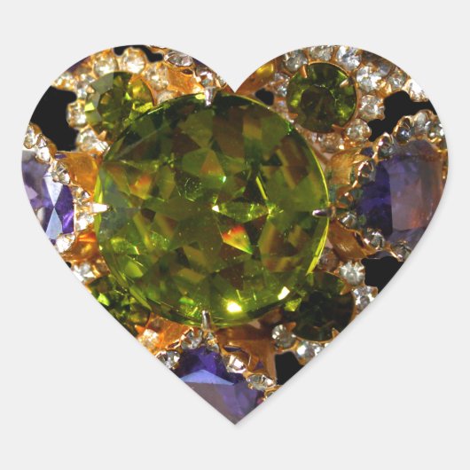 Eleganter Lila Amethyst Diamonds Emeralds Schmuck Herz-Aufkleber (Vorderseite)