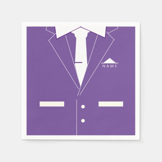 Eleganter Lila Anzug & White Necktie - Name hinzuf Serviette (Vorderseite)