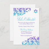 Eleganter Lila Aquamariner Blüh Bat Mitzvah Empfan Einladung (Vorne/Hinten)