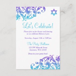 Eleganter Lila Aquamariner Blüh Bat Mitzvah Empfan Einladung