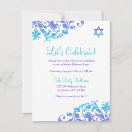 Eleganter Lila Aquamariner Blüh Bat Mitzvah Empfan Einladung