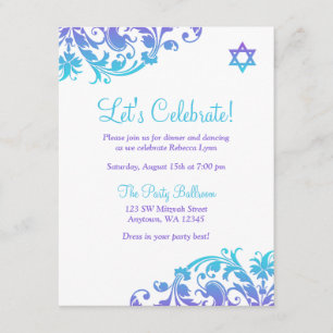 Eleganter Lila Aquamariner Blüh Bat Mitzvah Empfan Einladung
