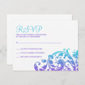 Eleganter Lila Aquamariner Blüh Bat Mitzvah UAWG RSVP Karte (Vorne/Hinten)