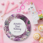 Eleganter Lila Aquarellblumen 21. Geburtstag Pappteller (Party)