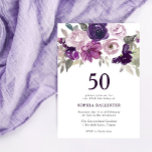 Eleganter Lila Aquarellblumen 50. Geburtstag Einladung<br><div class="desc">Elegante Lila Aquarellblüte 50. Geburtstags Einladung Siehe Matching Kollektion in Niche und Nest Store</div>