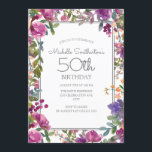 Eleganter Lila Aquarellblumen 50. Geburtstag Einladung<br><div class="desc">Elegante lila Aquarellblumen-Frauenfeier zum 50. Geburtstag mit einem niedlichen Drehbuch-Schriftart. Text ist anpassbar,  also machen Sie es zu Ihrem eigenen. Kontaktieren Sie uns für Hilfe bei der Anpassung oder um passende Produkte anzufordern.</div>