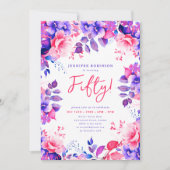 Eleganter Lila Aquarellblumen 50. Geburtstag Einladung (Vorderseite)