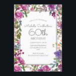 Eleganter Lila Aquarellblumen 60. Geburtstag Einladung<br><div class="desc">Elegante lila Aquarellblütenfrauen 60. Geburtstagsfeier mit einem niedlichen Script-Schriftart. Text ist anpassbar,  also machen Sie es zu Ihrem eigenen. Kontaktieren Sie uns für Hilfe bei der Anpassung oder um passende Produkte anzufordern.</div>