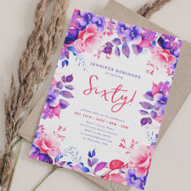 Eleganter Lila Aquarellblumen 60. Geburtstag