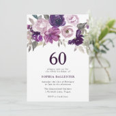 Eleganter Lila Aquarellblumen 60. Geburtstag Einladung (Stehend Vorderseite)