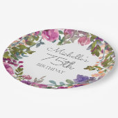Eleganter Lila Aquarellblumen 75. Geburtstag Pappteller (Schrägansicht)