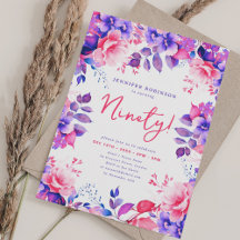 Eleganter Lila Aquarellblumen 90. Geburtstag