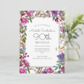 Eleganter Lila Aquarellblumen 90. Geburtstag Einladung (Stehend Vorderseite)