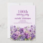 Eleganter Lila Aquarellfarben, 100. Geburtstag Einladung (Vorderseite)