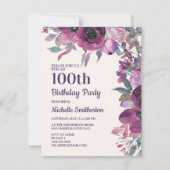 Eleganter Lila Aquarellfarben, 100. Geburtstag Einladung (Vorderseite)