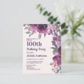 Eleganter Lila Aquarellfarben, 100. Geburtstag Einladung (Stehend Vorderseite)