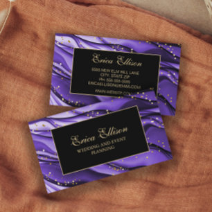 Eleganter Lila Black Gold Glitzer Hochzeitsplaner Visitenkarte