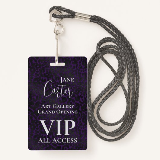 Eleganter Lila Black Leopard VIP All Access Pass Ausweis (Vorderseite mit Schlüsselband)