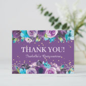 Eleganter Lila Blauer Blumenstrauß Quinceñera Gebu Dankeskarte (Stehend Vorderseite)