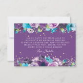 Eleganter Lila Blauer Blumenstrauß Quinceñera Gebu Dankeskarte (Rückseite)