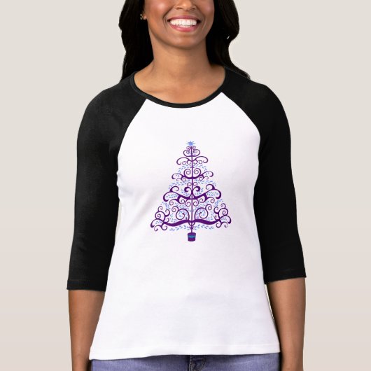 Eleganter Lila Blauer Weihnachtsbaum T-Shirt (Vorderseite)
