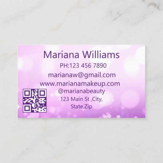 eleganter, lila Blickfang Makeup Artist qr-Code Visitenkarte (Rückseite)
