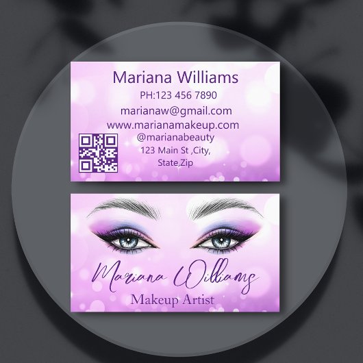 eleganter, lila Blickfang Makeup Artist qr-Code Visitenkarte