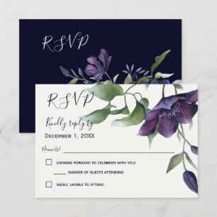 Eleganter Lila Blue Cream Wedding RSVP Karte