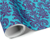 Eleganter lila Blumendamast-Blau-Hintergrund Geschenkpapier (Rolleneckpunkt)