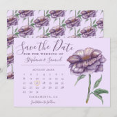 Eleganter Lila Blumenkalender Save The Date (Vorne/Hinten)