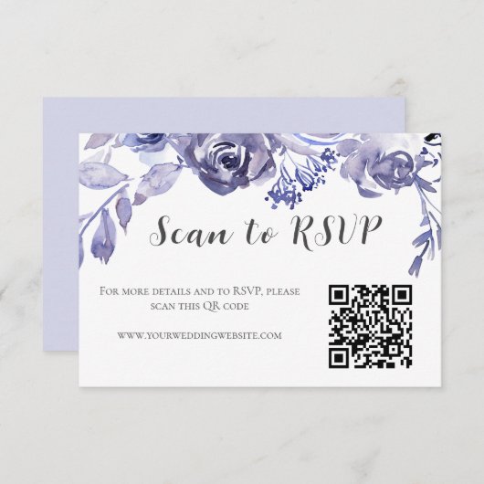 Eleganter Lila Blumenkode für Winterhochzeiten QR- RSVP Karte (Vorne/Hinten)