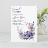 Eleganter Lila Blumenkraut Süß 16 Einladung (Stehend Vorderseite)
