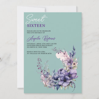 Eleganter Lila Blumenkraut Süß 16 Einladung