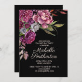 Eleganter Lila Blumenschwarz 75. Geburtstag Einladung (Vorne/Hinten)