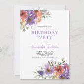 Eleganter Lila Blumenwald Geburtstag Einladung (Vorderseite)