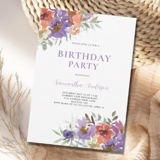 Eleganter Lila Blumenwald Geburtstag Einladung