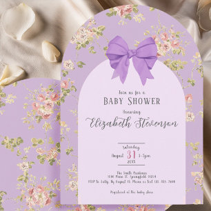 Eleganter lila Bogen Mädchen Blumen Baby-Party-Tor Einladung