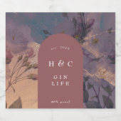 Eleganter Lila botanischer GIN Alkoholflaschenetikett (Einzelnes Label)